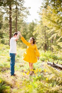sequence of boyfriend spinning his girlfriend in marigold dress